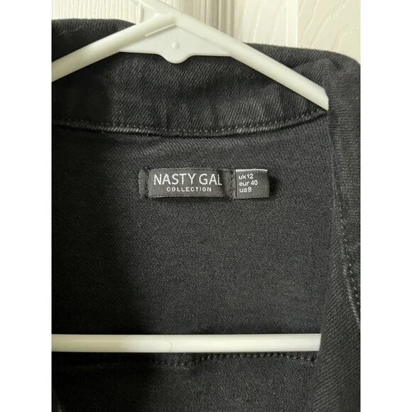 Nasty Gal Black Deep Plunging V Neck Denim Boilersuit Jumpsuit Edgy Grunge Sz 8 - Picture 5 of 15